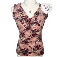 Image 1 of L'EST ROSE Floral Plaid Velvety Top