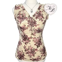 Image 1 of L'EST ROSE Cream Floral Velvety Top