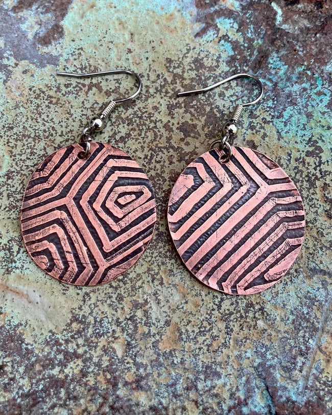 Acid etched copper earrings