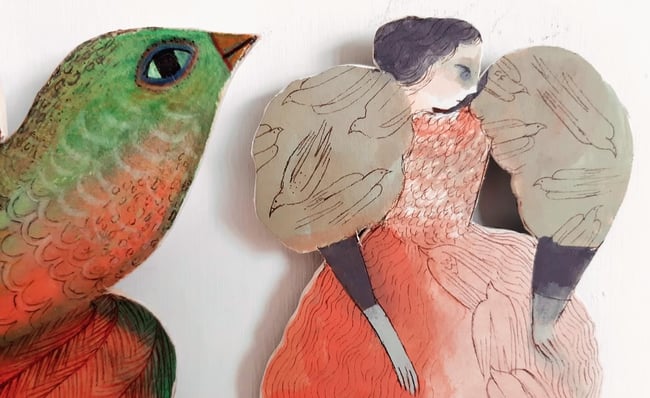 SALE Bird Lady ~ Make your own story ~ wall hanging