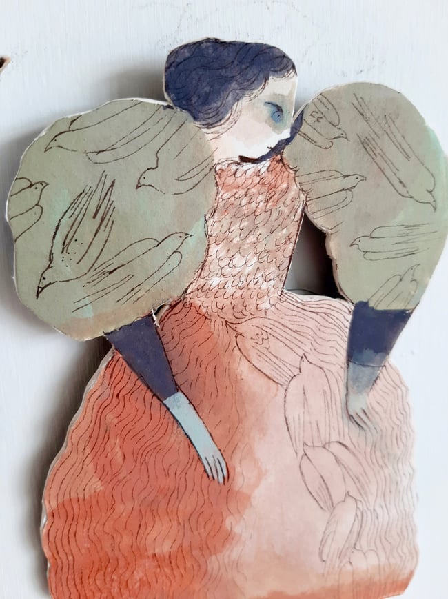 SALE Bird Lady ~ Make your own story ~ wall hanging