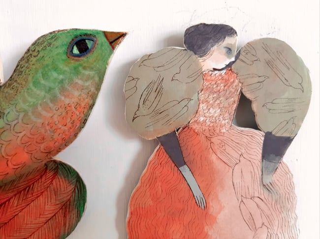 SALE Bird Lady ~ Make your own story ~ wall hanging