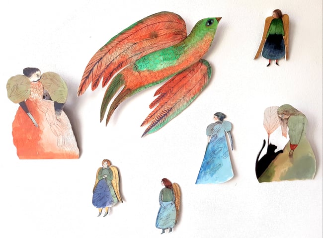 SALE Bird Lady ~ Make your own story ~ wall hanging