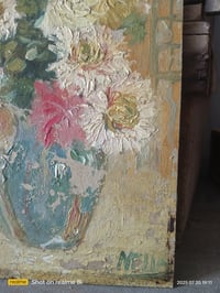 Image 2 of Peinture à l'huile sur carton, bouquet de fleurs.