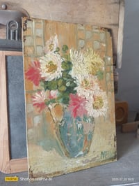 Image 3 of Peinture à l'huile sur carton, bouquet de fleurs.
