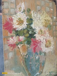 Image 4 of Peinture à l'huile sur carton, bouquet de fleurs.