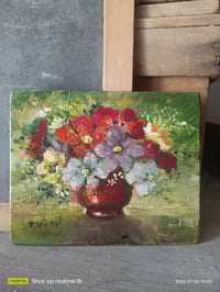 Image 1 of Petite peinture sur bois, bouquet de fleurs 
