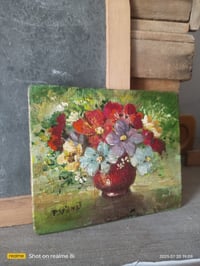 Image 2 of Petite peinture sur bois, bouquet de fleurs 