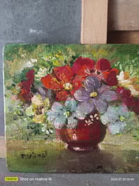 Image 3 of Petite peinture sur bois, bouquet de fleurs 
