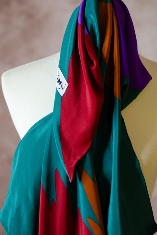 Image of Vintage YSL Abstract Color Splash Silk Scarf