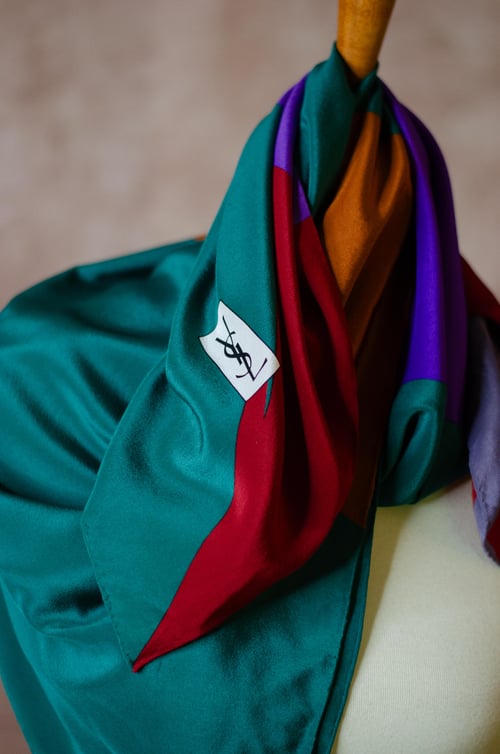 Image of Vintage YSL Abstract Color Splash Silk Scarf