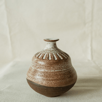 Image 2 of Small Bud Vase - Hand Carved Petal Brown