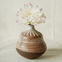 Image 1 of Small Bud Vase - Hand Carved Petal Brown