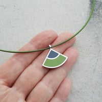 Image 2 of Small New Quarter Pendant in Grey with Soft Earthy Green
