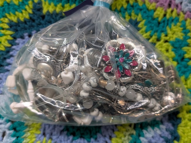 Black & White Silver Tone Modernist Statement Jewelry Mystery Grab Bag #1