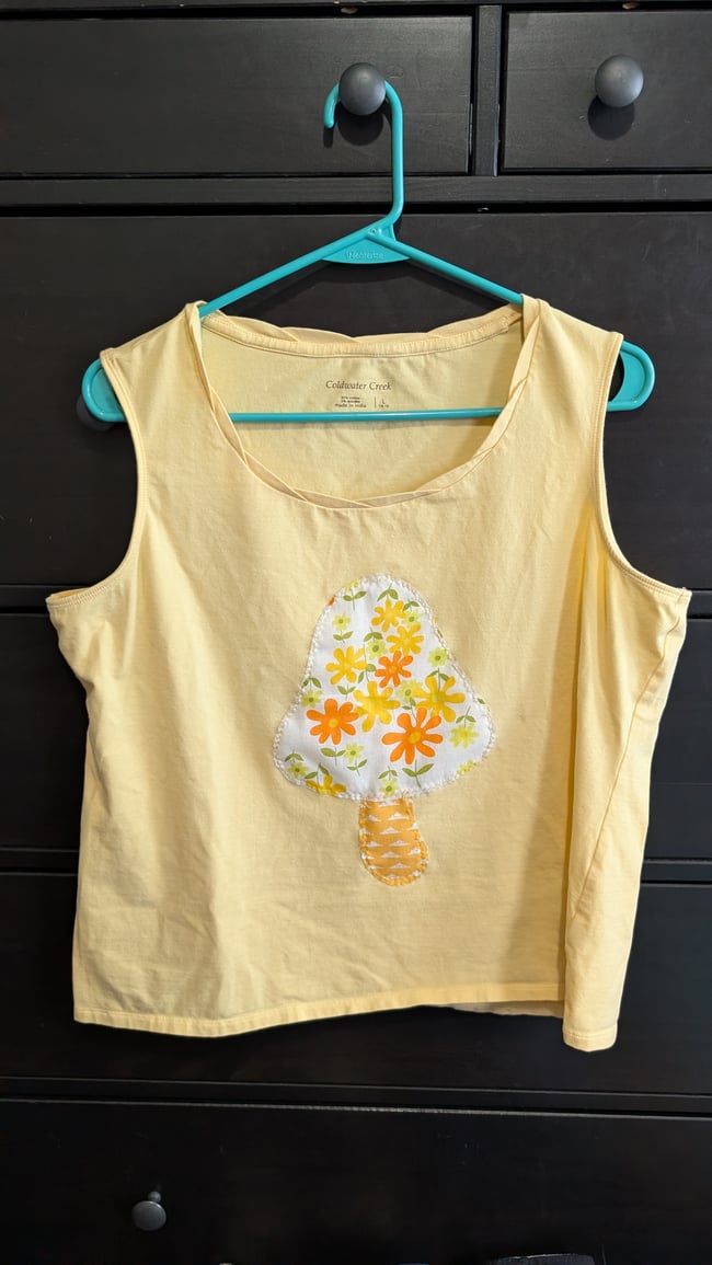 Pastel Yellow Floral Upcycled Mushroom Tank Top