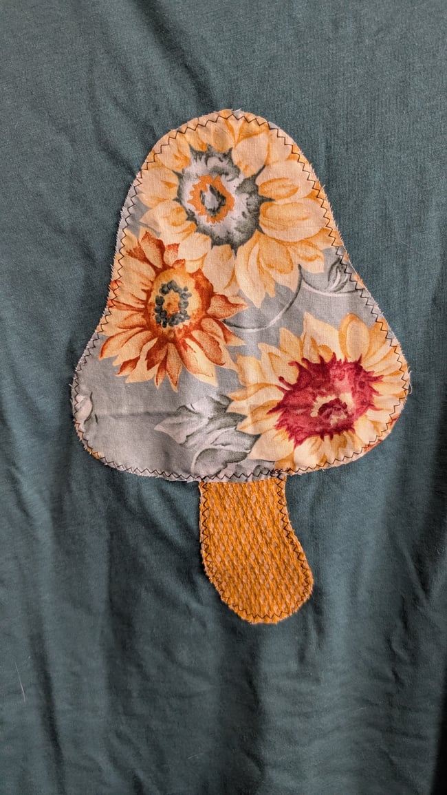 Sage Green Sunflower Upcycled Mushroom T-Shirt