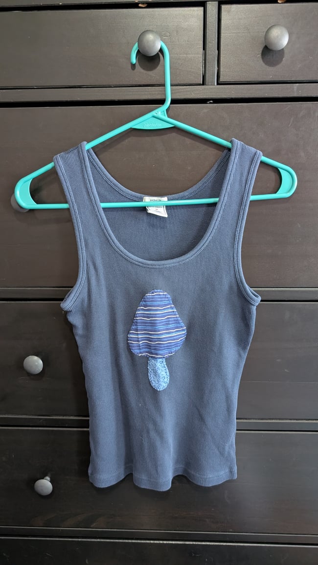 Navy Blue Upcycled Mushroom Ribbed Tank Top