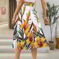 Image 1 of Women's Elastic Waist Maxi Skirt- Hibiscus with Torch Ginger Print