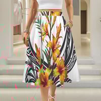 Image 5 of Women's Elastic Waist Maxi Skirt- Hibiscus with Torch Ginger Print