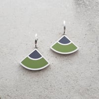 Image 1 of New Quarter Dangle Earrings in Grey with Soft Earthy Green