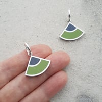 Image 2 of New Quarter Dangle Earrings in Grey with Soft Earthy Green