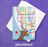 Image 2 of NYC Christmas Reindeer Subway Map Glossy 4x6 Greeting Card