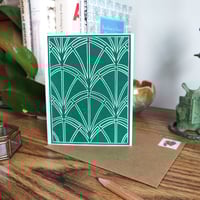 Image 2 of Art Deco Fan Pattern Linocut Card