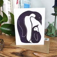 Image 1 of Penguin and Chick Linocut Card