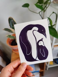 Image 2 of Penguin and Chick Linocut Card