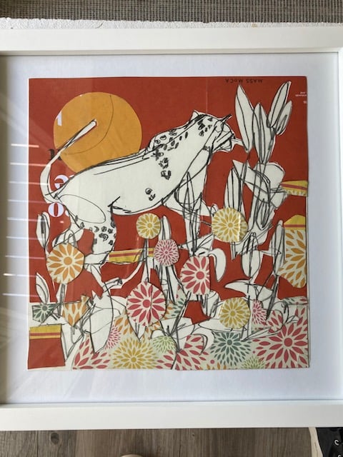 Image of Breezeway Birds| Red Cougar |2 Blue Horses, Orange Flowers