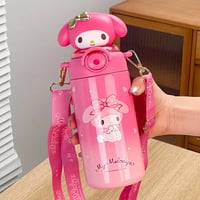Image 3 of Kitty Insulated Water Bottle – 600ml Leakproof Thermal Cup with Strap & Straw – Pastel Pink