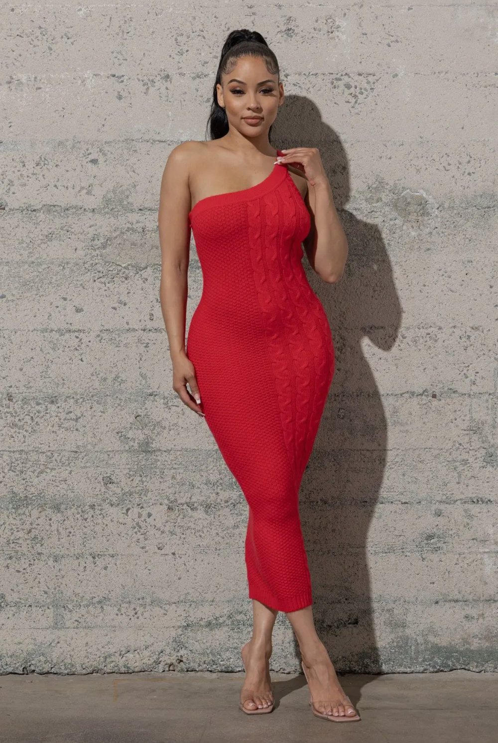 Image of One shoulder Midi Bodycon Sweater Dress.