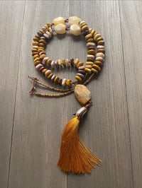 Image 1 of Mookaite and fossilized coral necklace - long Native American necklace