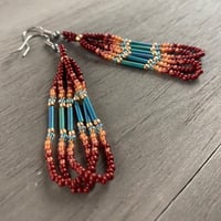 Image 1 of Brown and Teal - beadwork earrings