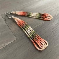 Image 1 of Summer breeze - Peach and Green beaded earrings