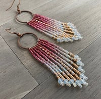 Image 1 of Pinks - Native American beaded fringe earrings - beaded earrings