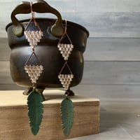 Image 1 of Golden patina feather earrings - mixed metal earrings