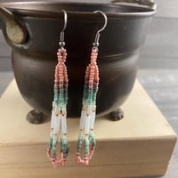Image 2 of Pink and Mint beaded earrings - seed beaded earrings