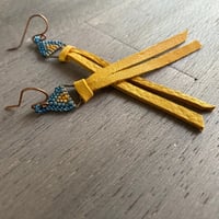 Image 2 of Navy and Mustard Buckskin earrings