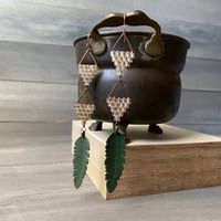 Image 2 of Golden patina feather earrings - mixed metal earrings