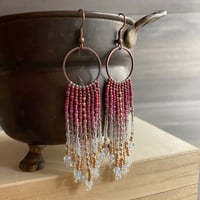 Image 2 of Pinks - Native American beaded fringe earrings - beaded earrings