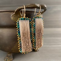 Image 2 of Deer fur and turquoise beaded earrings - Ili Maaso - beadwork earrings