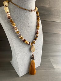 Image 3 of Mookaite and fossilized coral necklace - long Native American necklace