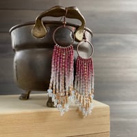 Image 3 of Pinks - Native American beaded fringe earrings - beaded earrings