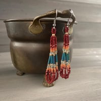 Image 3 of Brown and Teal - beadwork earrings