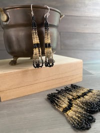 Image 3 of Black and Gold Native American beaded earrings - seed beaded earrings