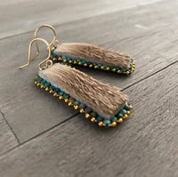 Image 3 of Deer fur and turquoise beaded earrings - Ili Maaso - beadwork earrings