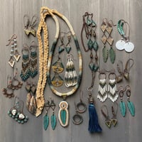 Image 4 of Golden patina feather earrings - mixed metal earrings