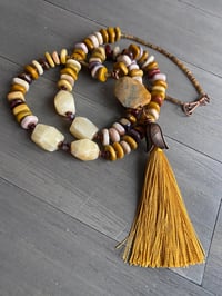 Image 5 of Mookaite and fossilized coral necklace - long Native American necklace